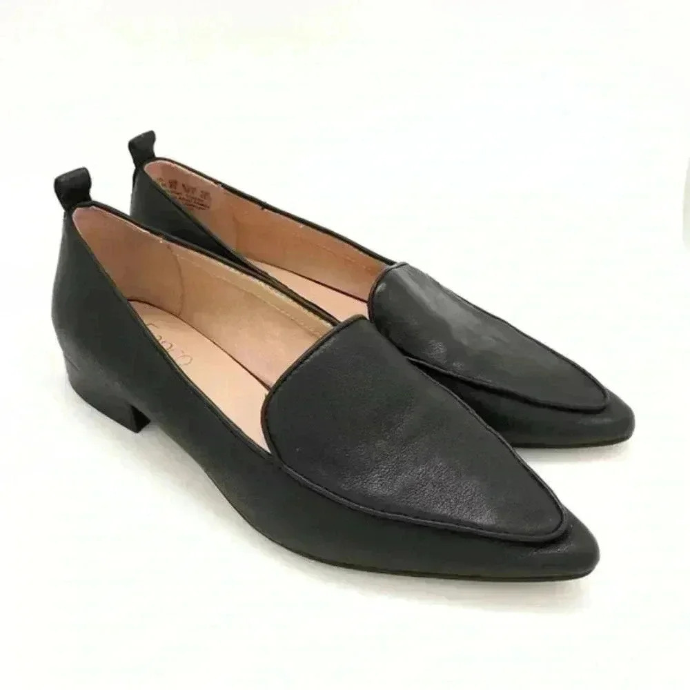 Franco Sarto black leather pointed toe studio loafers sz 10